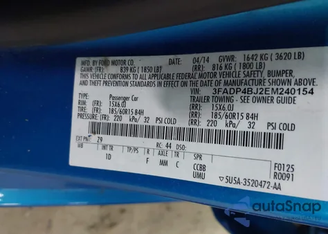 2014 Ford Fiesta Se из США, поврежденный, VIN 3FADP4BJ2EM240154